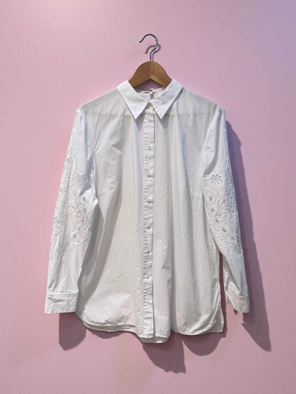 Escada Sport White Eyelet Embroidered Sleeve Shirt poplin blouse| Size 42